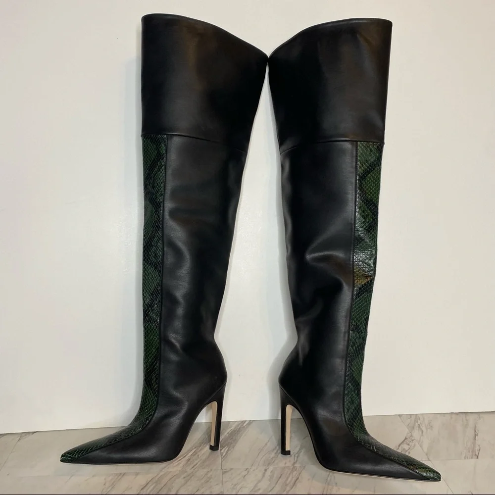 Good American The Koko Snake Embossed Leather Over The Knee Boot 5